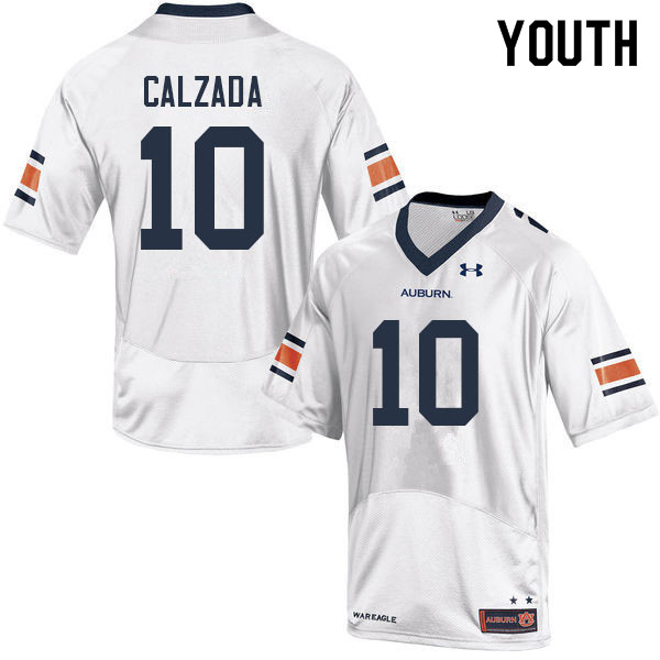 Auburn Tigers Youth Zach Calzada #10 White Under Armour Stitched College 2022 NCAA Authentic Football Jersey VFC3174YS